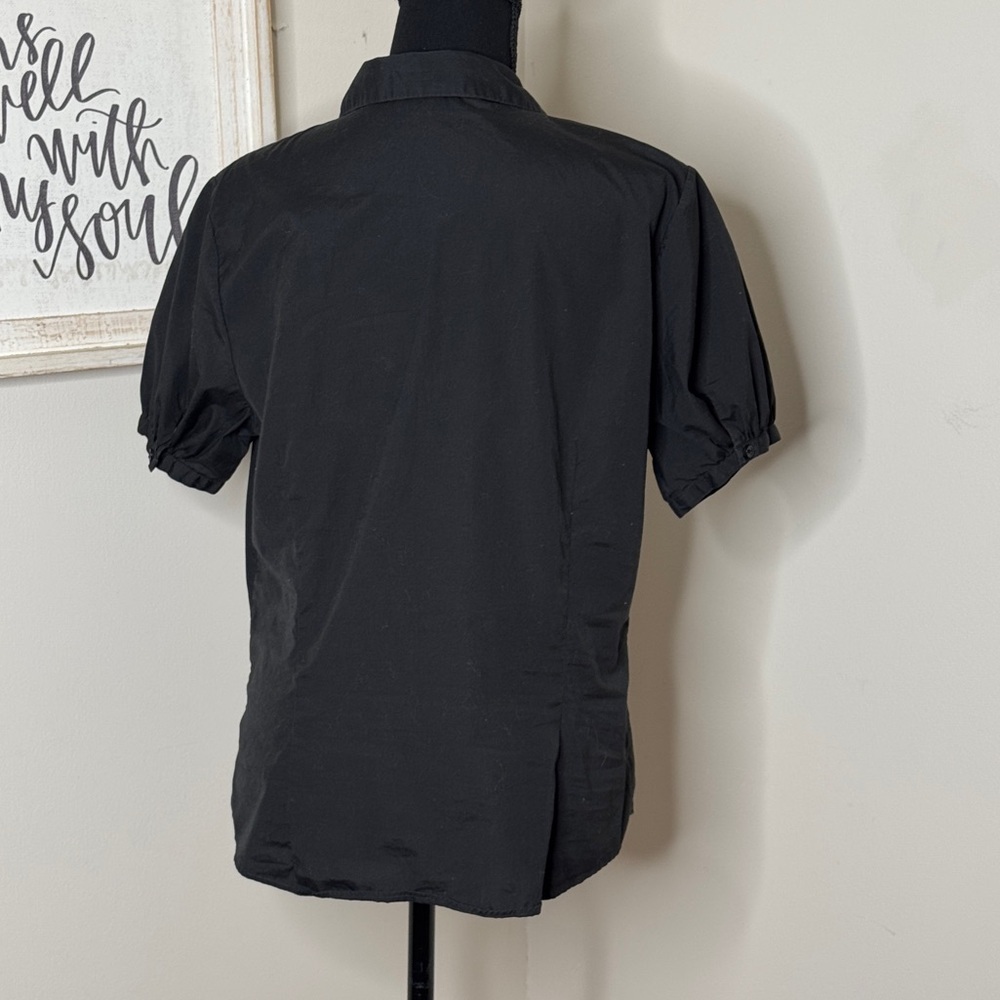 Ralph Lauren Black Ruffle Front Button Down Blouse Top Size 14 - Picture 2 of 4
